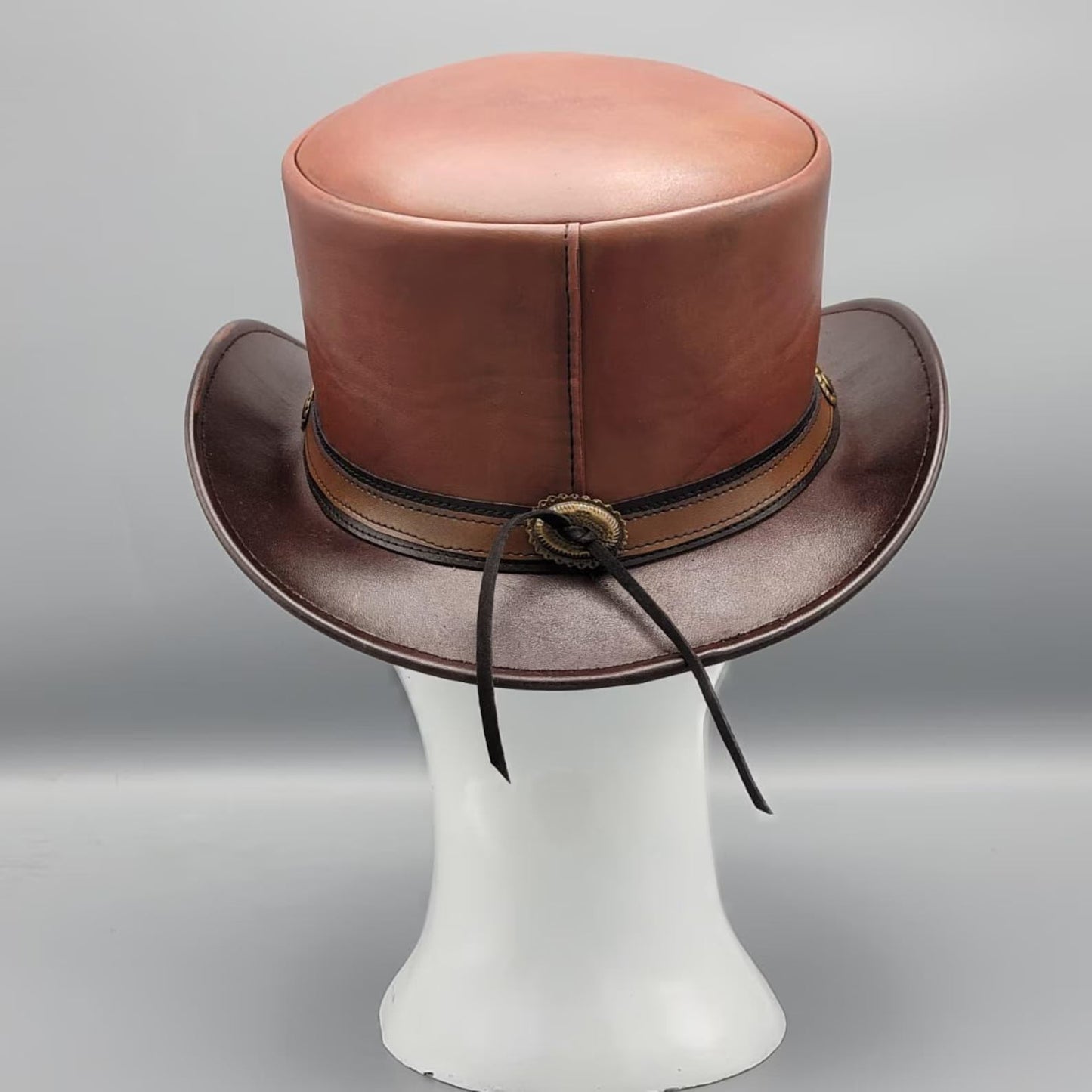Brown Leather Top Hat – Handmade Steampunk Western Cowboy Hat