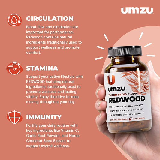 UMZU Redwood Nitric Oxide Booster Capsules – 30 Day Supply – N.O. Supplement for Circulatory & Blood Flow Support