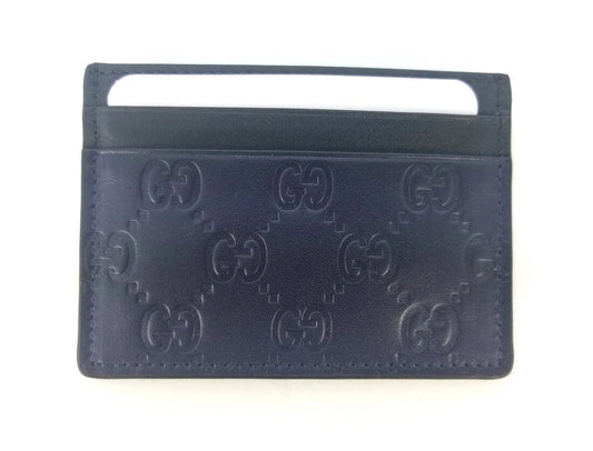 Authentic Gucci Guccissima Leather Card Holder – Dark Blue & Black Card Case