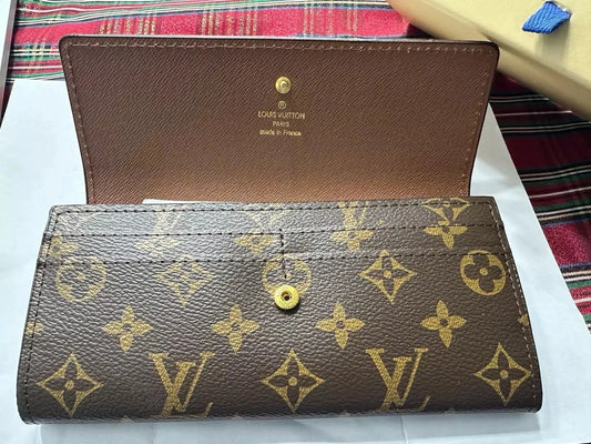 Authentic Louis Vuitton Monogram Sarah Long Wallet – Brown Coated Canvas