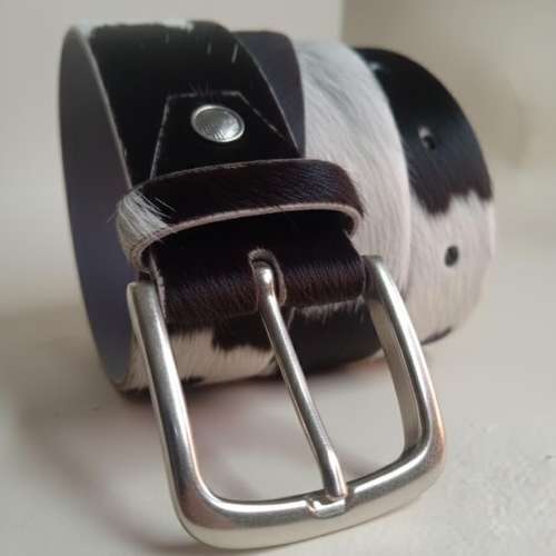 Unique Black White Cowhide Belt – Western Leather Belt for Jeans