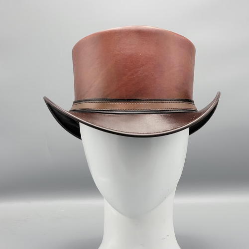 Brown Leather Top Hat – Handmade Steampunk Western Cowboy Hat