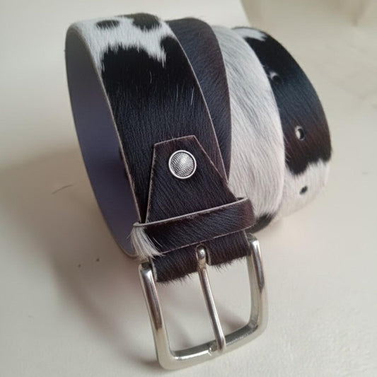Unique Black White Cowhide Belt – Western Leather Belt for Jeans