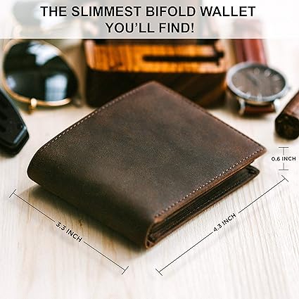 Top Grain Leather Wallet for Men – RFID Blocking Bifold with 2 ID Windows